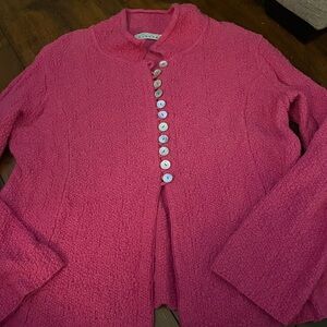 Chic Pink Women's sweater jacket, mother of pearl buttons- Gorgeous